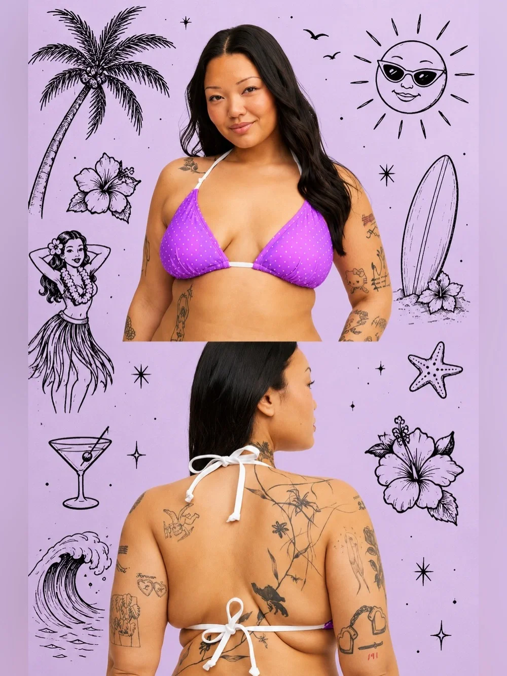 Torrid Retro Purple & White Polkadot String Bikini Swimsuit, 1X, NWT!